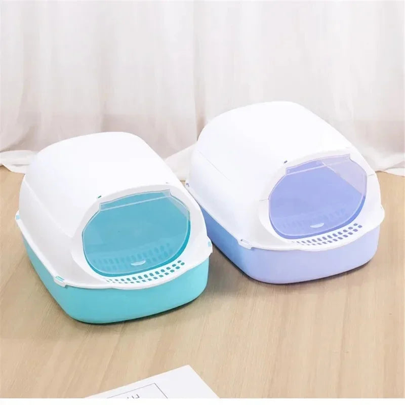 Cat Litter Box Semi-Enclosed Splashproof Toilet Tray